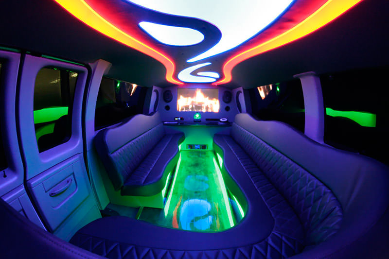luxury  limousine interior for a large group